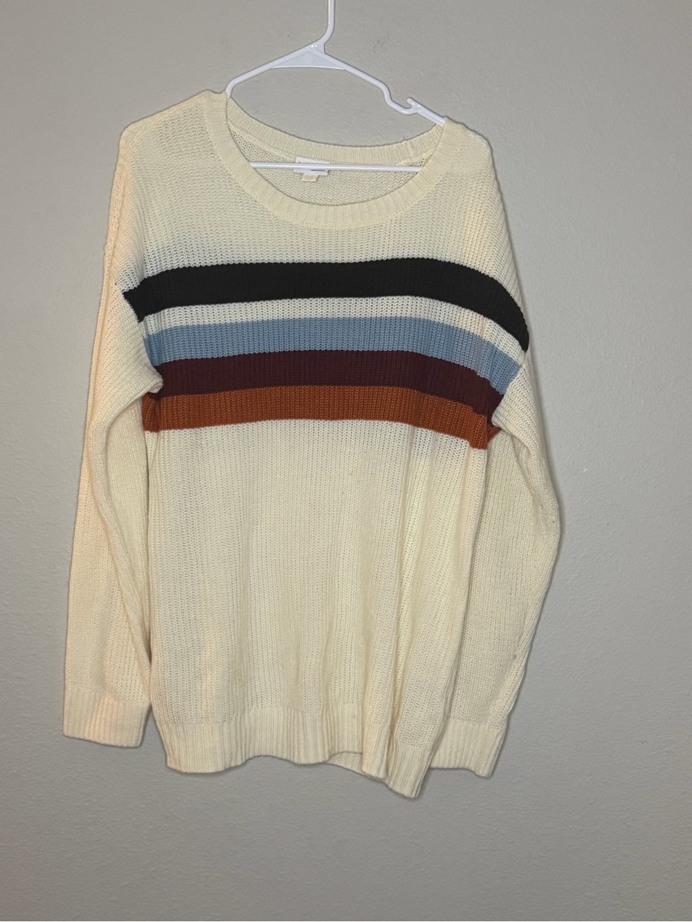 LuLaRoe Mariah Sweater Top - Cream With Black, Blue, Tan, Burgundy - 3XL